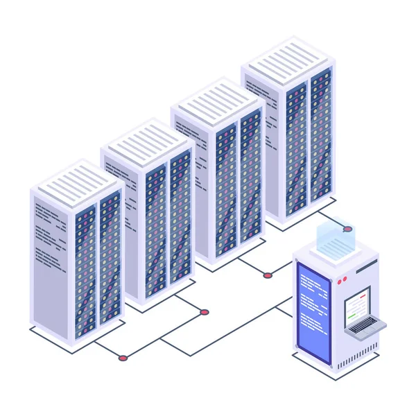 Salle Serveurs Cloud Computing Avec Ordinateur Portable Serveurs Illustration Vectorielle — Image vectorielle