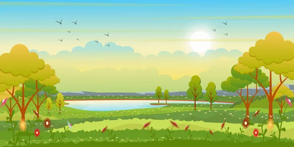 illustration of a beautiful landscape with a lake