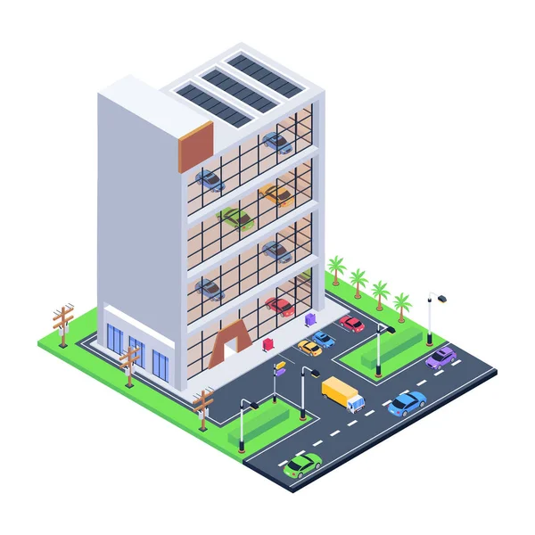 Araba vektör illüstrasyon tasarımlı izometrik şehir binası