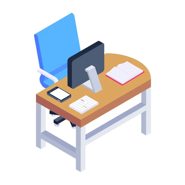 Mesa Escritório Com Laptop Web Ícone Vetor Ilustração —  Vetores de Stock