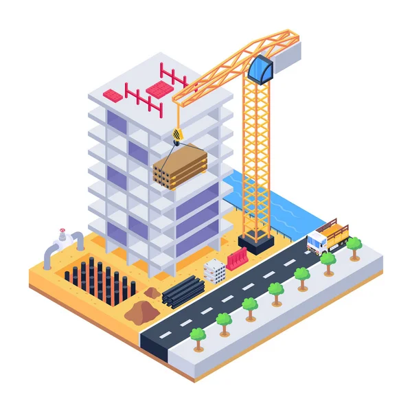 Illustrazione Isometrica Del Vettore Della Costruzione Industriale Della Fabbrica — Vettoriale Stock