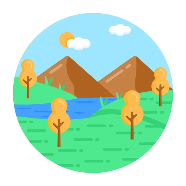 Paisaje Con Montañas Árboles Ilustración Vectorial — Vector de stock