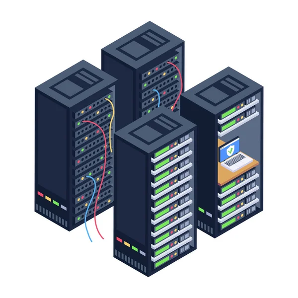 Rechenzentrum Serverraum Mit Servern Und Computervektorillustration Grafikdesign — Stockvektor