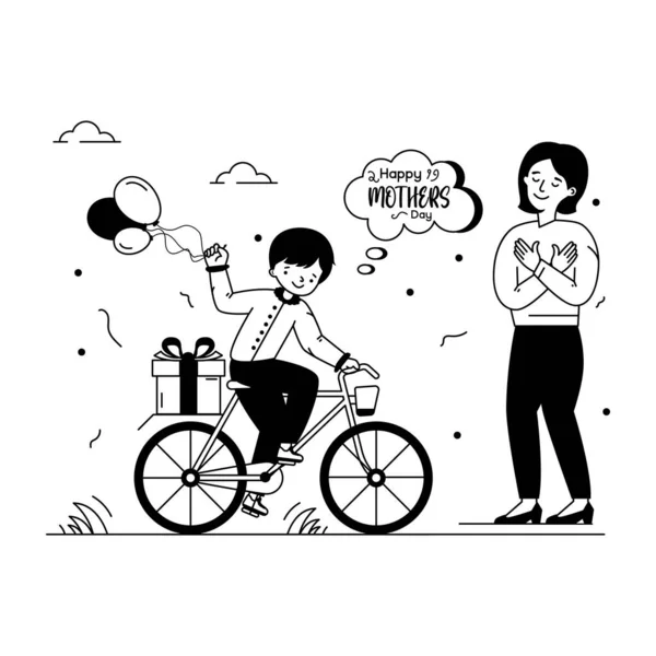 Paar Reitet Fahrrad Mit Luftballons Und Fahrrad Vektor Illustration Design — Stockvektor