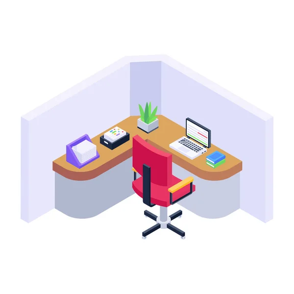 Meja Kantor Isometric Dengan Furniture Dan Gambar Vektor Tabel - Stok Vektor