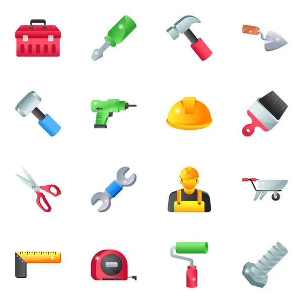 Bouwgereedschap Iconen Ingesteld Cartoon Illustratie Van Werk Vector Pictogram Voor — Stockvector