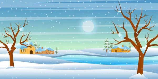 Зимний Пейзаж Снегом Деревьями — стоковый вектор