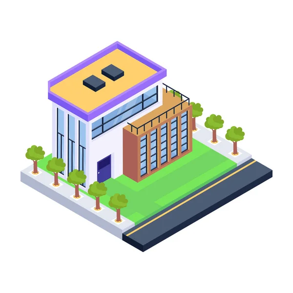 Isometric City Building Web Icon Vector Illustration — Stock Vector