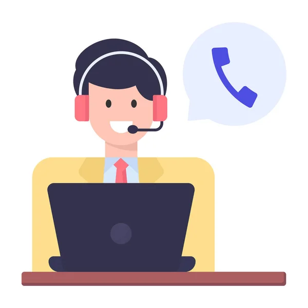 Call Center Operator Met Headset Laptop Vector Illustratie Ontwerp — Stockvector