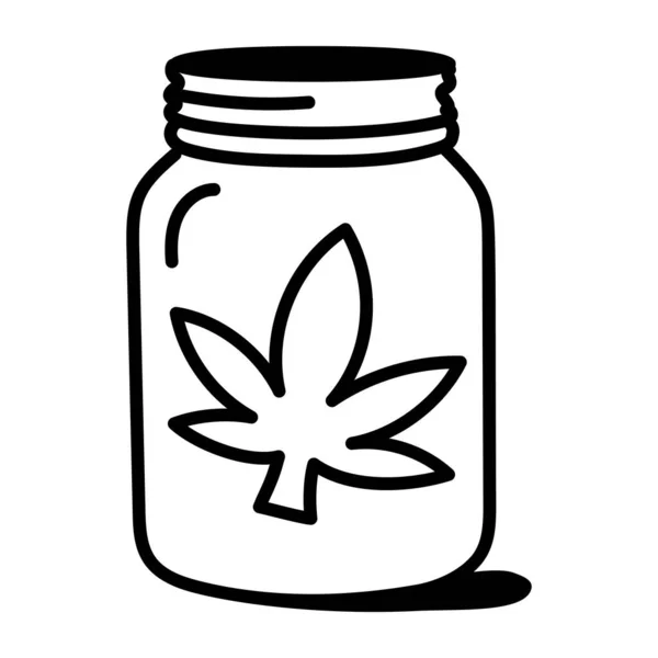 Jar Cannabis Plant Icon Outline Medical Marijuana Vector Symbol Web — Stock Vector