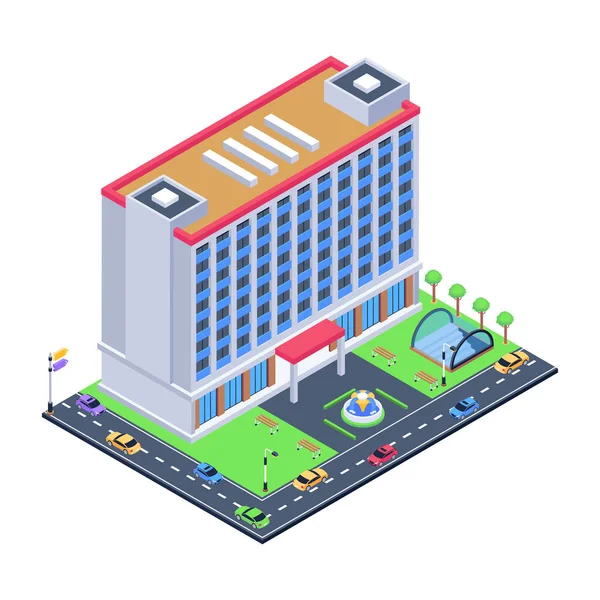 Isometric City Street Road Building Vector Illustration — Stock Vector