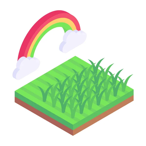 Vektor Illustration Tecknad Gräs Med Regnbåge — Stock vektor