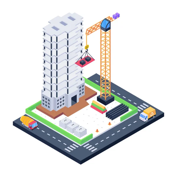 Edificio Urbano Isométrico Con Edificios Modernos Infraestructura Urbana Ilustración Vectorial — Archivo Imágenes Vectoriales