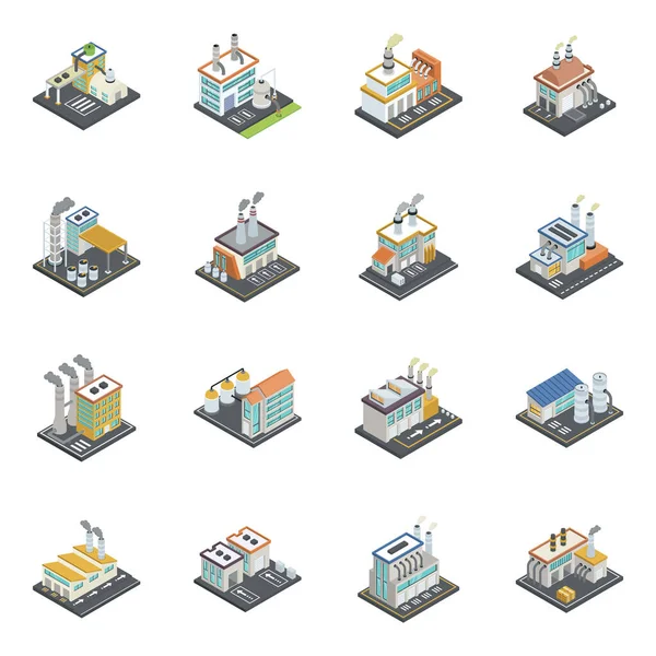Set Icone Isometriche Città Edifici Altri Oggetti Vettoriali — Vettoriale Stock
