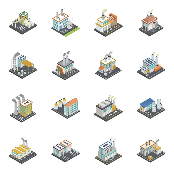 Conjunto Ícones Isométricos Cidade Construção Outros Objetos Vetoriais — Vetor de Stock