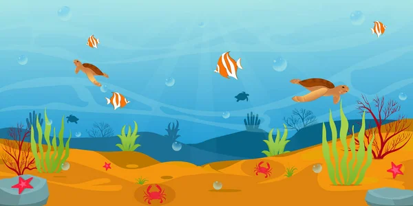 Illustration Der Unterwasserszene Mit Fischen — Stockvektor