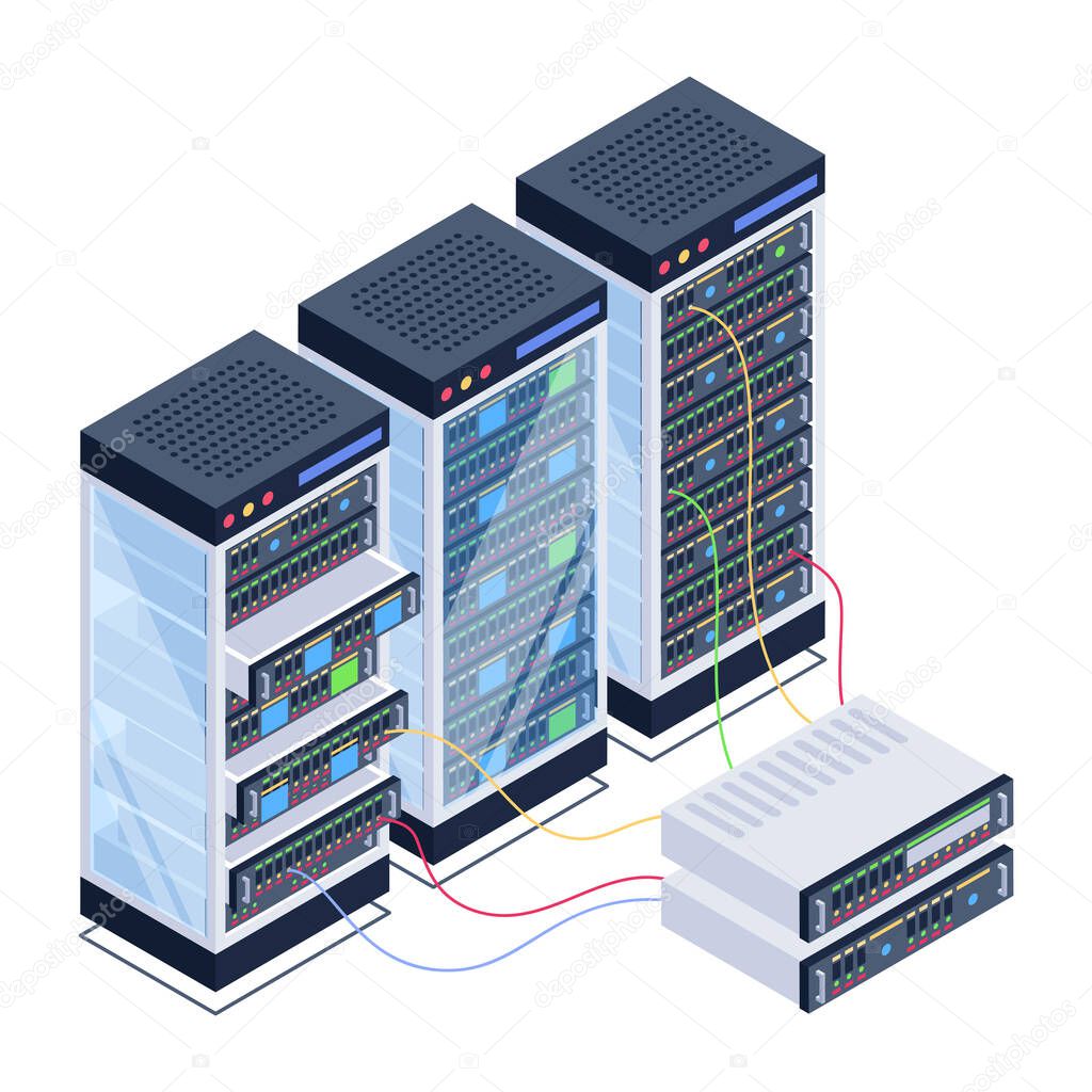 server room with servers and database. vector illustration