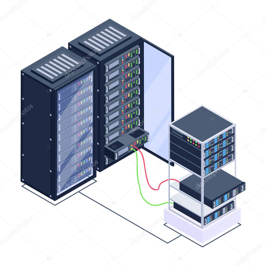 server room with servers and data center vector illustration design