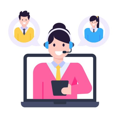 Laptop vektör illüstrasyon tasarımı ile çağrı merkezi operatörü