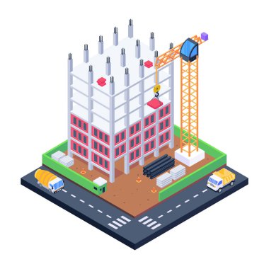 Kenti olan bir binanın izometrik vektör çizimi.