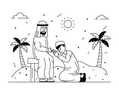 Arka planda plaj olan aile, vektör illüstrasyon