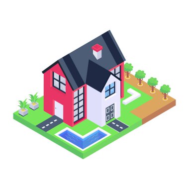 izometrik ev web simgesi vektör illüstrasyonu 