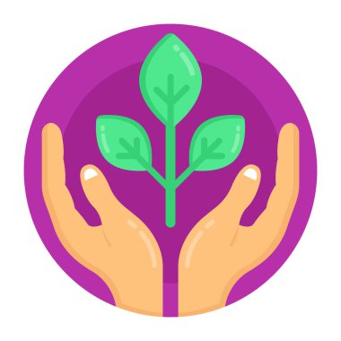 Bir bitkiyi tutan eller. vektör illüstrasyonu