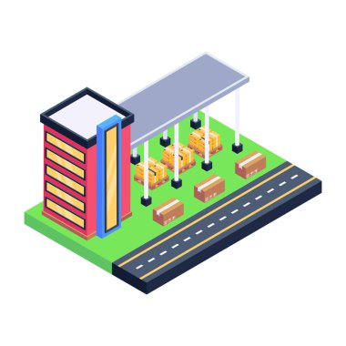 Kenti olan bir binanın izometrik vektör çizimi