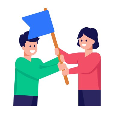 El ele tutuşan çift ve yeşil kurdele vektör illüstrasyonlu mutlu adam.