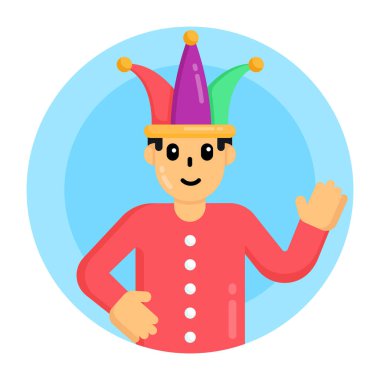 Şapkalı ve taç takan bir palyaço.