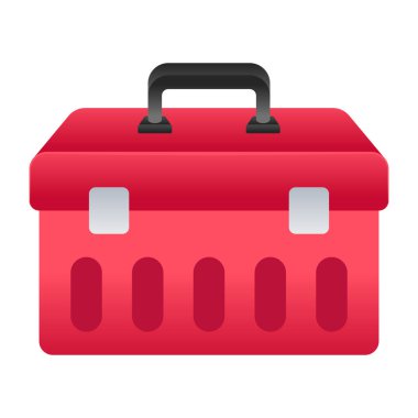 Kırmızı ve beyaz alışveriş çantası ikonu. bavul vektörünün düz çizimi ve simgeleri