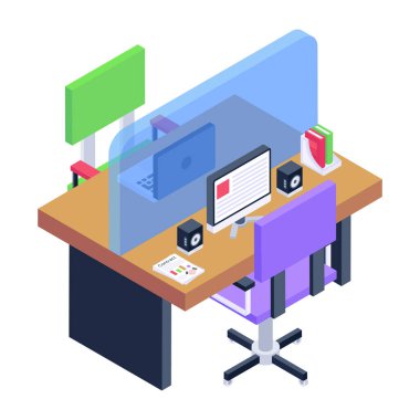 izometrik ofis içi ağ ikonu vektör illüstrasyonu 