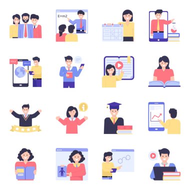 Farklı meslek ikonlarına sahip bir grup insan. düz dizayn. vektör illüstrasyonu