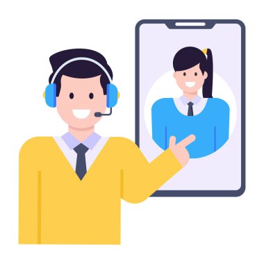 Kulaklık ve konuşma balonu çizim tasarımı ile çağrı merkezi operatörü