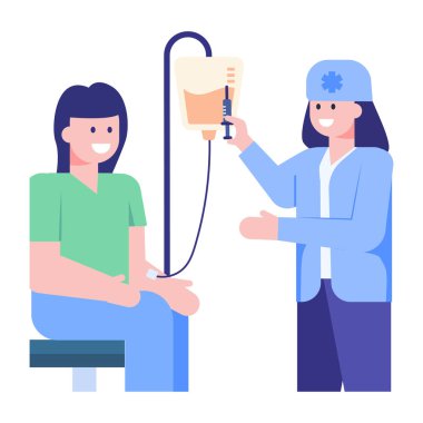 Hastanenin vektör çiziminde hastası olan bir doktor.