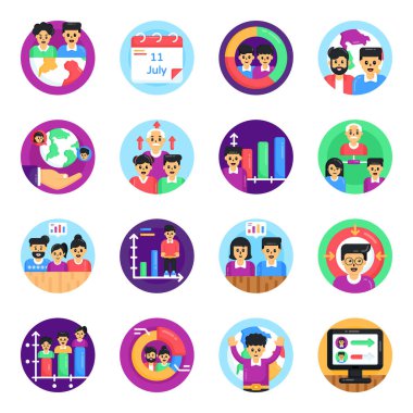 Web ve mobil uygulamalar, pazarlama, modern ve diğer vektör illüstrasyonları için iş düzeyi simgeleri ayarlandı