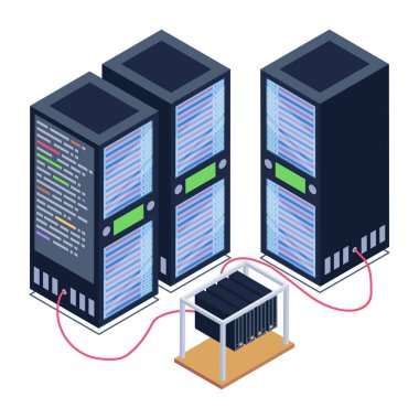 Sunucuları ve veritabanı vektör çizim tasarımı olan sunucu odası