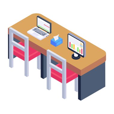 Modern ofis ve işyerinin izometrik çizimi