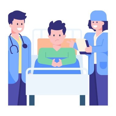 Hastanenin vektör çiziminde hastası olan birkaç doktor.