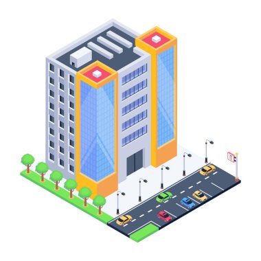 İzometrik şehir sokağı. vektör illüstrasyonu