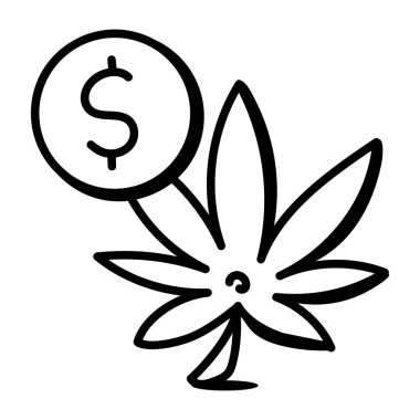 Kenevir yaprağı ikon vektörü. Marihuana para işareti. izole edilmiş çizgi simgesi siyah illüstrasyon