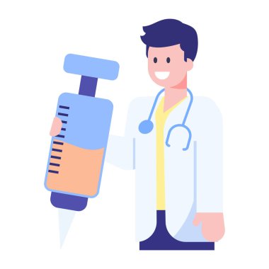 Stetoskop ve şırınga vektör illüstrasyon tasarımlı doktor