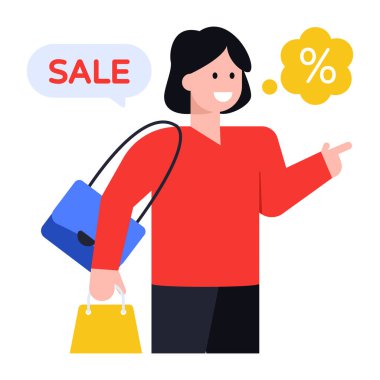 Alışveriş çantası vektör illüstrasyon tasarımlı kadın