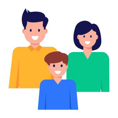 Baba oğul ve kız karakterler vektör çizimi tasarımı