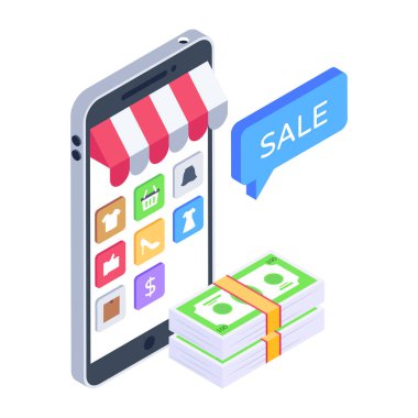 İnternet alışveriş konsepti. Akıllı telefon ve cep telefonunun vektör çizimi