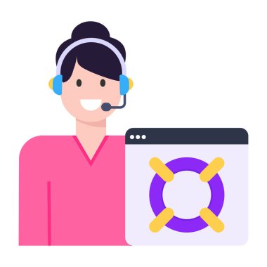 Kulaklık ve kulaklık vektör illüstrasyon tasarımlı çağrı merkezi operatörü