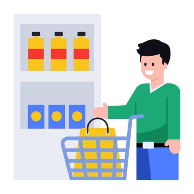 Alışveriş arabası ikon vektör illüstrasyonlu adam 