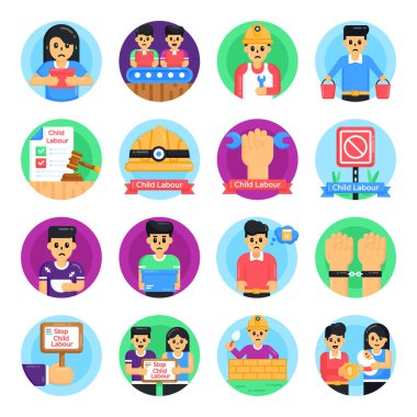 Uzun gölgeli düz simgeler kümesi, vektör illüstrasyonu