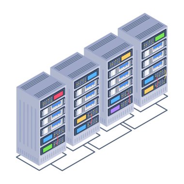 veri merkezi sunucu odası ve veritabanı vektör illüstrasyon grafik tasarımı