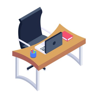 Dizüstü bilgisayarı ve malzeme vektör çizimi tasarımı olan işyeri